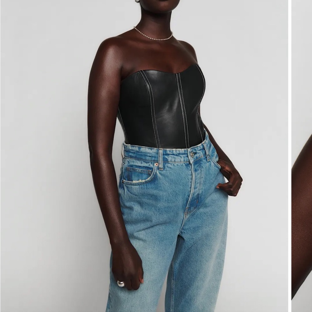 Reformation Veda Essex Leather Black Strapless Bustier Small NWT